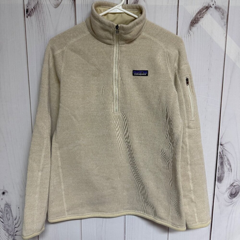 Patagonia Womens Better Sweater 1/4 Zip Medium Oyster White Cream Fleece EUC